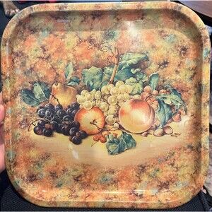 Vintage 1970s Daher Decorated Ware Tin Tray Serving or Hanging Tray 13.5 x 13.5